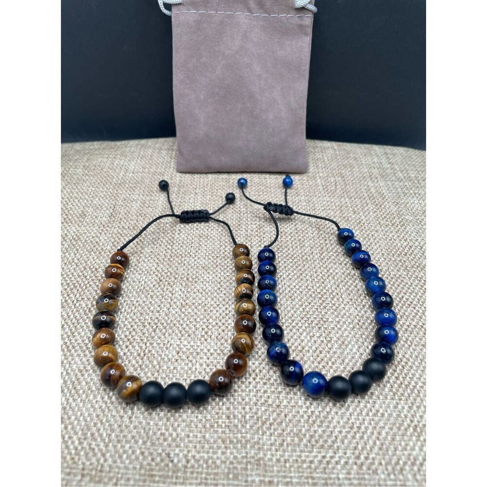 Set of Natural Stone Beads Bracelet Men Women Buddha Black Lava Bracelets Yoga,8
